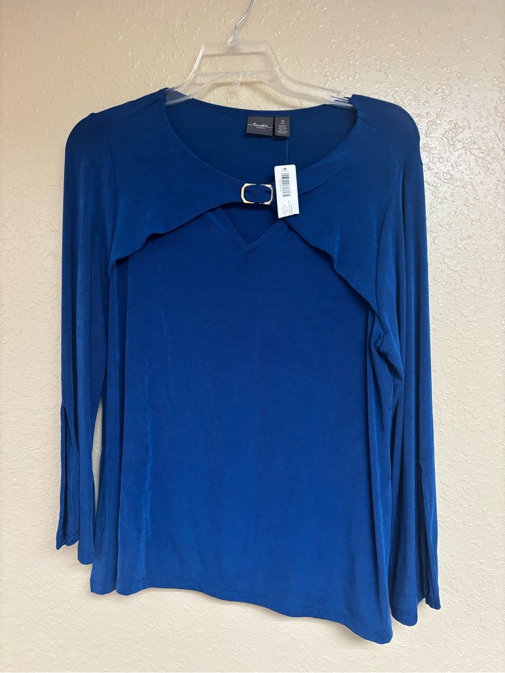 Chico's Royal Blue Long Sleeve Top with Front Buckle